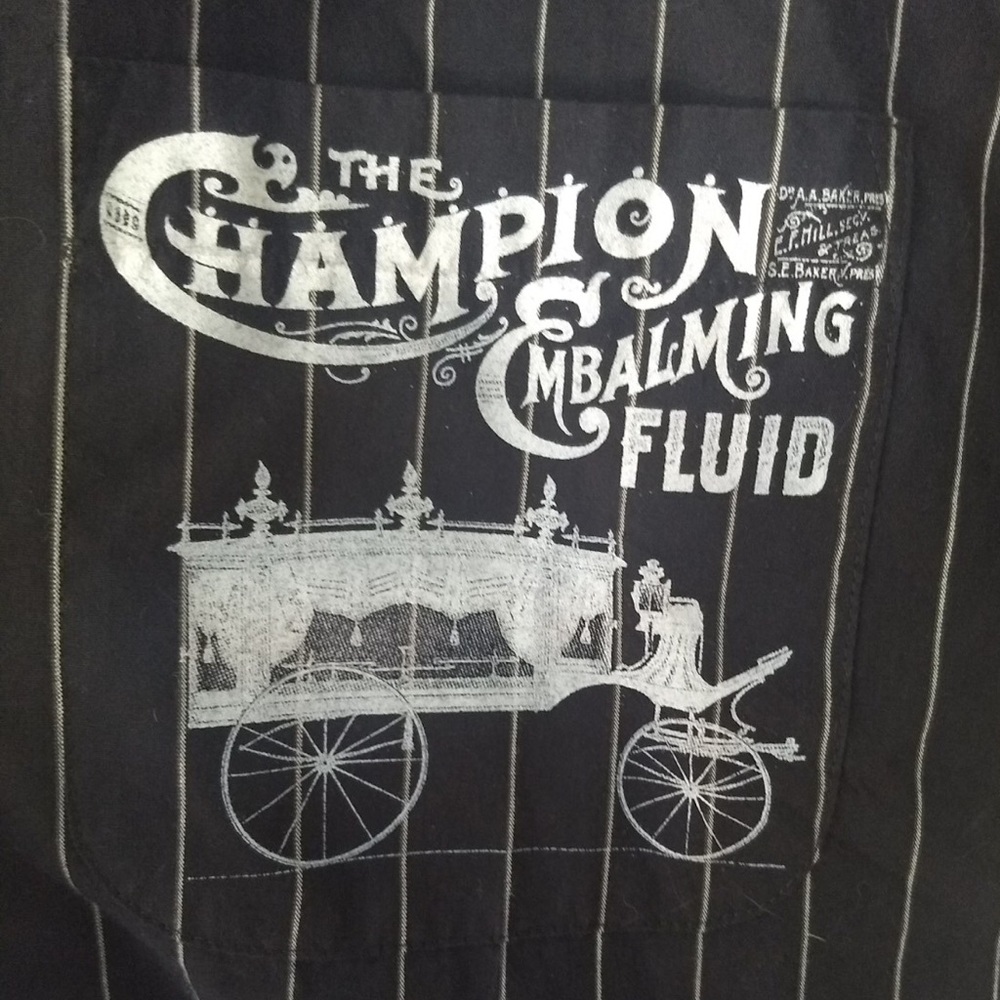 Black Pinstripe Champion Embalming Shirt